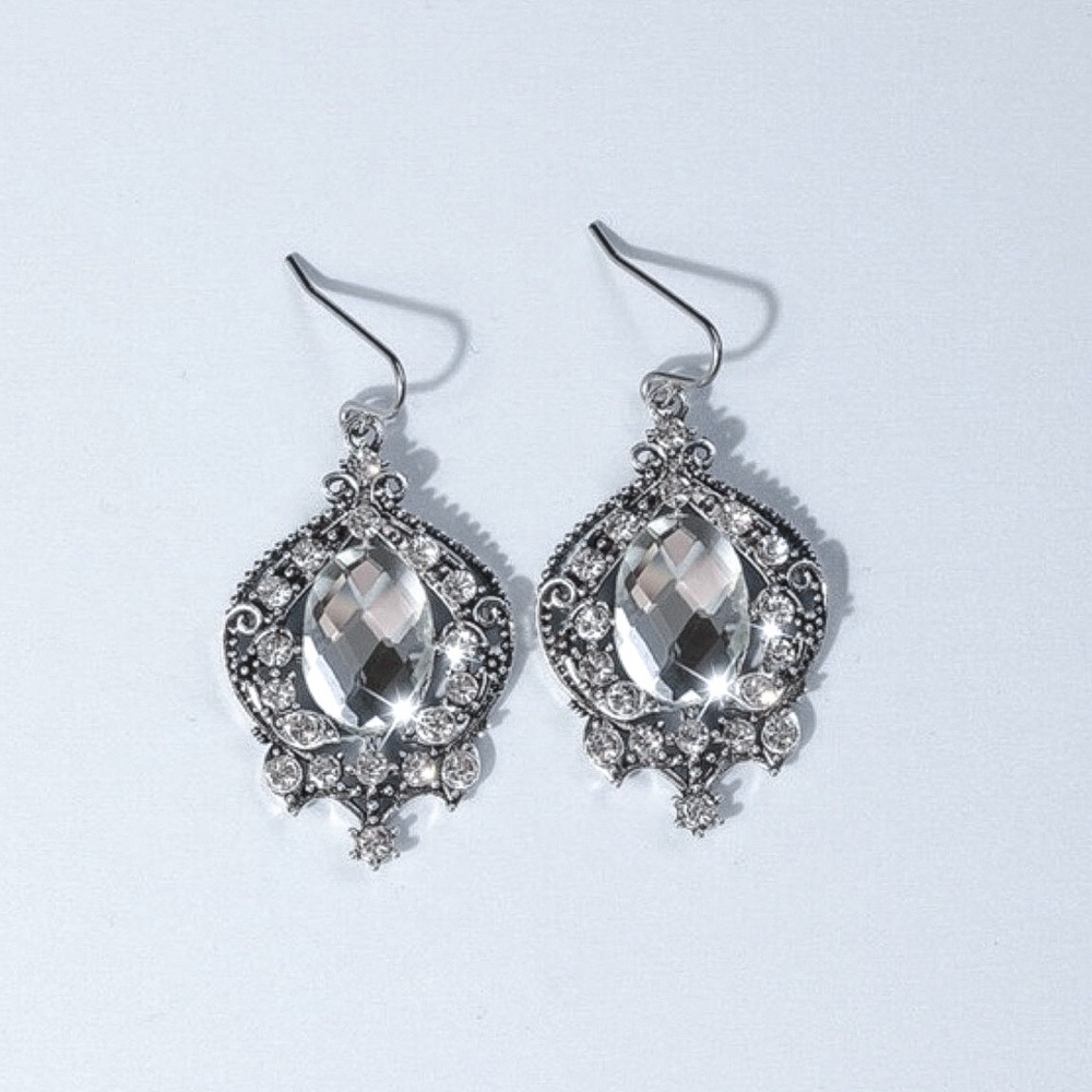 Any 2/$20! Silver & Crystal Vintage Drop Earrings - Picture 3 of 6